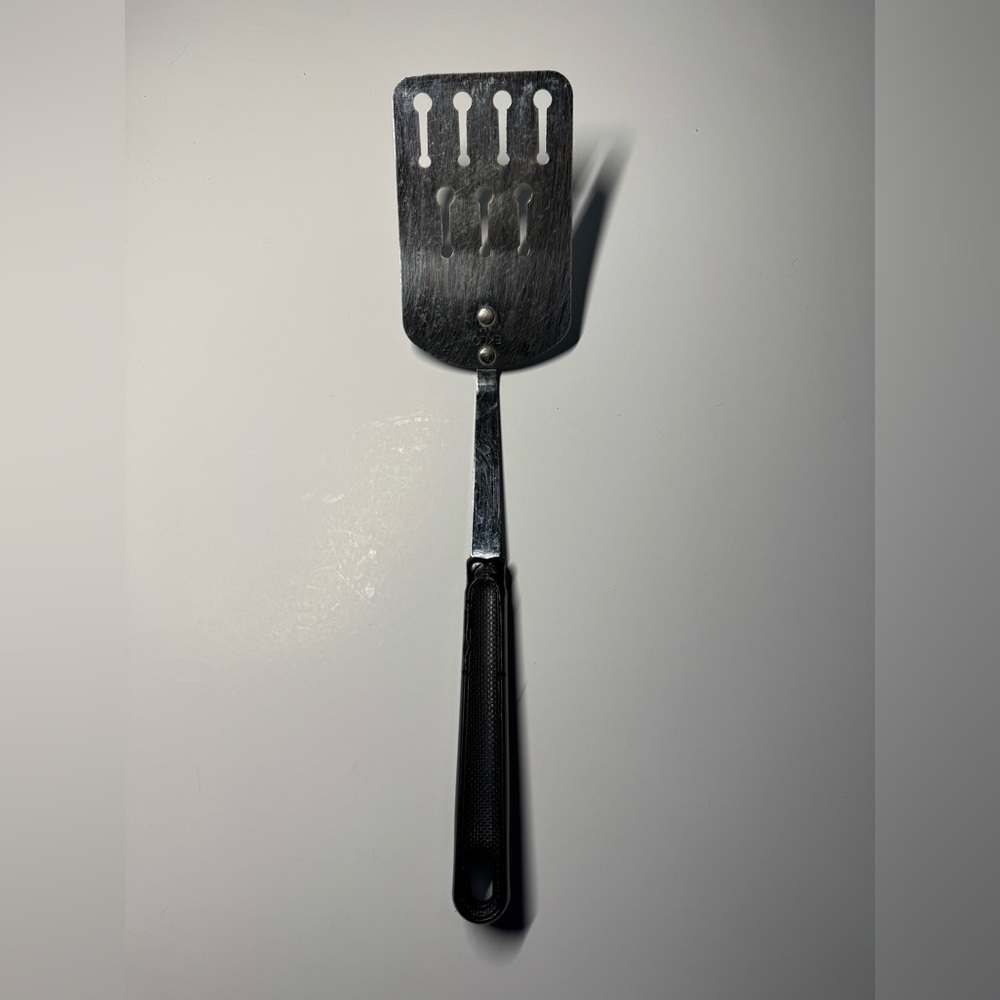 VTG Ekco Keyhole Slotted Spatula USA metal Black Handle 12.5”